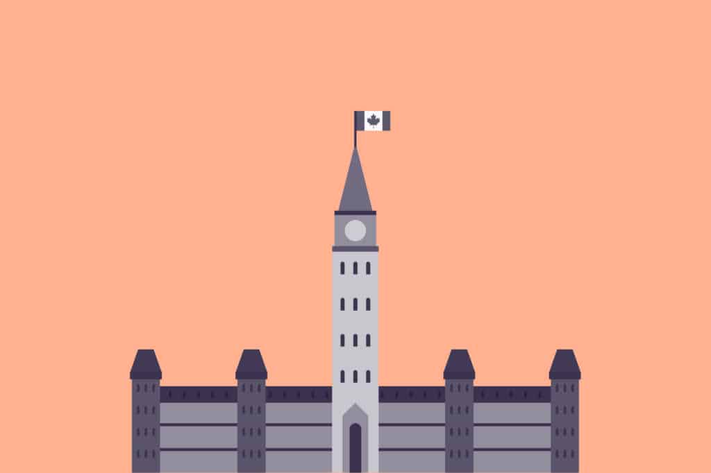 The parliament building in Ottawa in an orange background