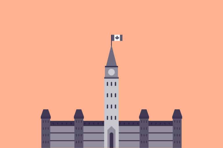 The parliament building in Ottawa in an orange background