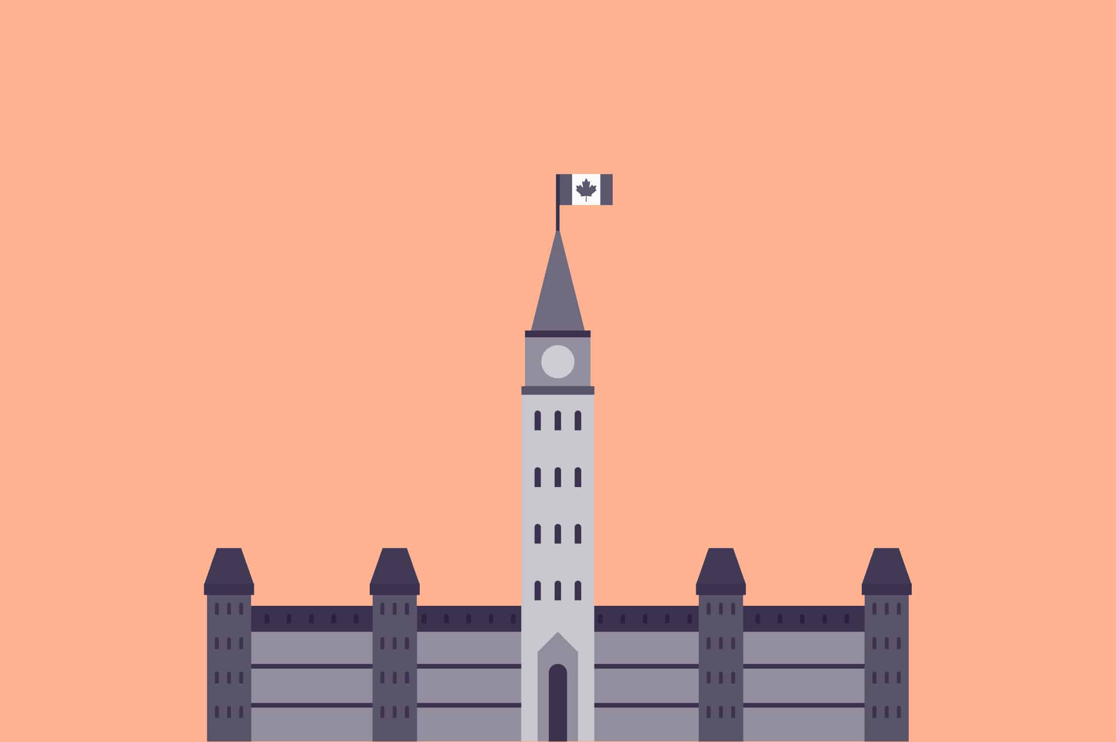 The parliament building in Ottawa in an orange background
