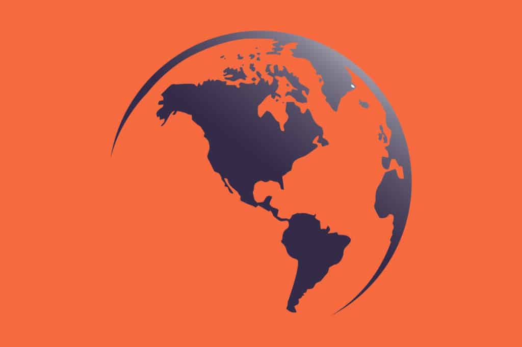 A globe on an orange background