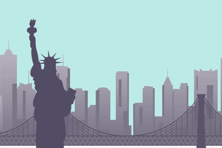 The New York skyline on a blue background