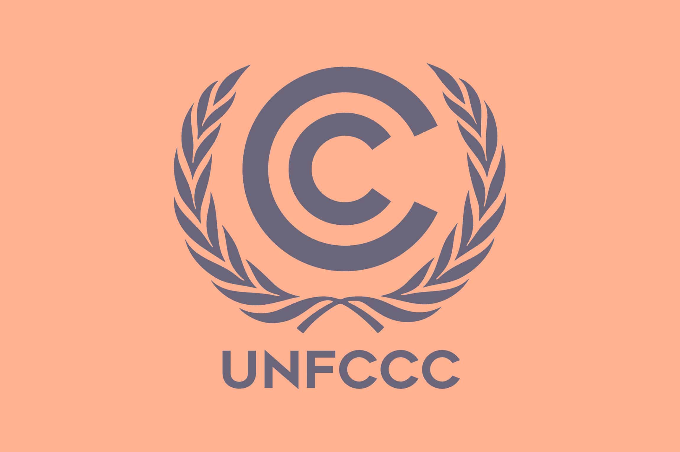A logo for the United Nations Framework Convention on Climate Change (UNFCCC), in peach