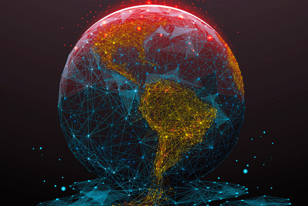 The globe with neon lines 3d illustration