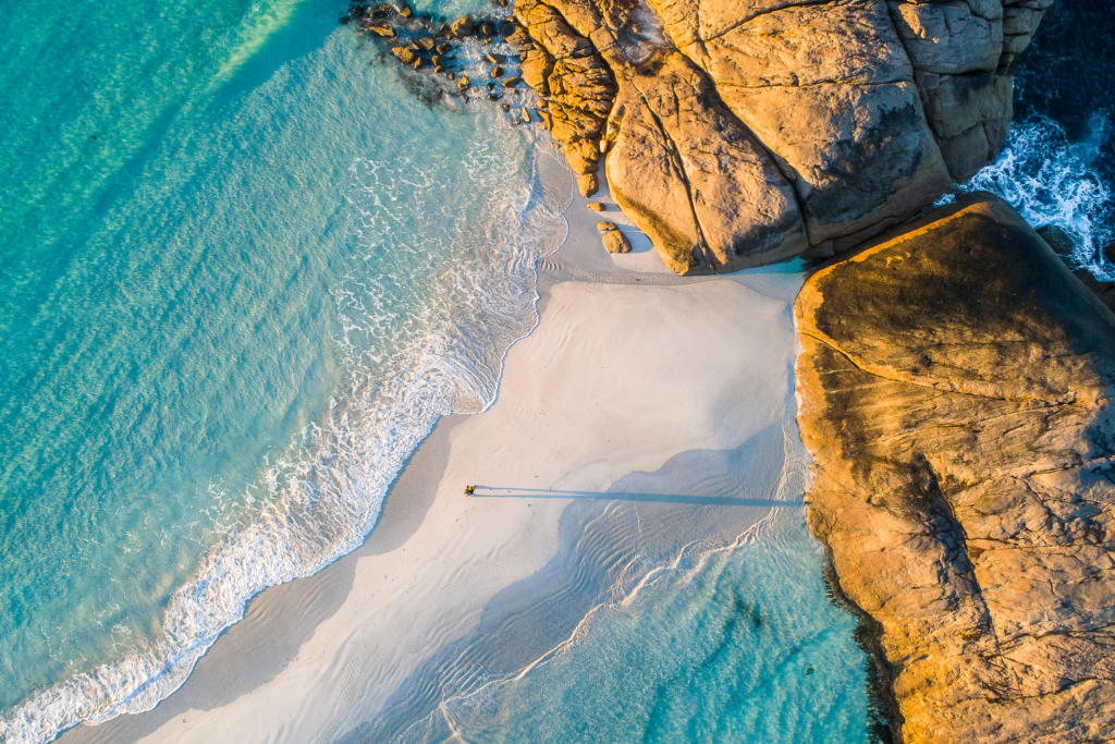 Top view of a tropical white sand beach