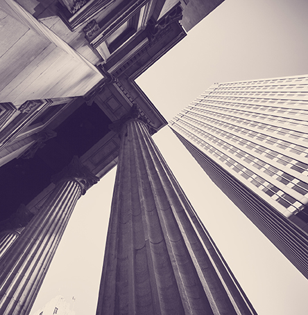 A black and white building pillars