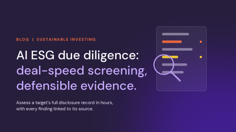 AI ESG due diligence: deal-speed screening with defensible, source-linked evidence